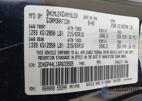 2006 Dodge Grand Caravan Sxt from USA, damaged, VIN 2D4GP44L16R633565